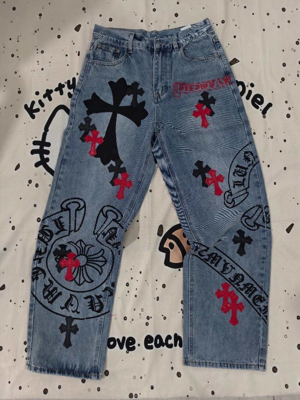 Chrome Hearts Blue Denim Jeans with Cross Patches